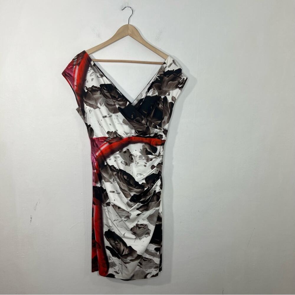 Talbot Runhof Floral Abstract Off Shoulder Cocktail Dress Size 12